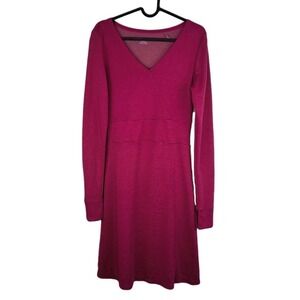 Toad&Co Finlay Faux Wrap V Neck Long Sleeve Berry Dress Size Small Stretch
